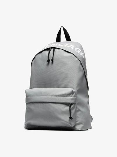 Shop Balenciaga Black And Grey Wheel Logo Embroidered Backpack