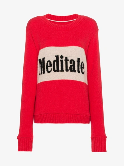 Shop The Elder Statesman Long Sleeve Cashmere Sweater With Slogan In Pink&purple