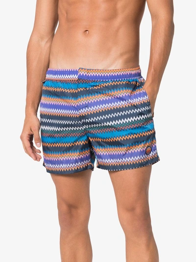 Shop Missoni Mare Zig-zag Stripe Print Swim Shorts In Blue