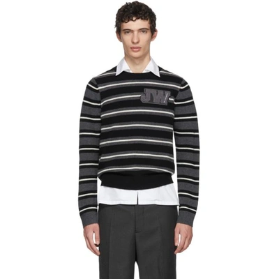 Shop Jw Anderson Black And White Striped Logo Sweater In Blk.wht