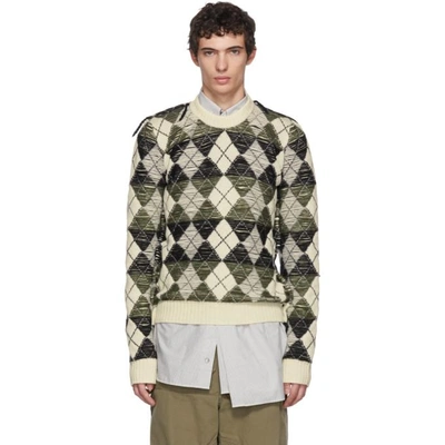 Shop Jw Anderson White Structured Argyle Sweater In Off.wht