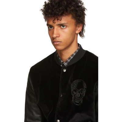 Shop Alexander Mcqueen Black Velvet Beaded Skull Bomber Jacket In 1000 Black