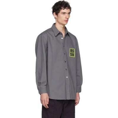 Shop Raf Simons Grey Denim Logo Patch Shirt In 00080 Grey