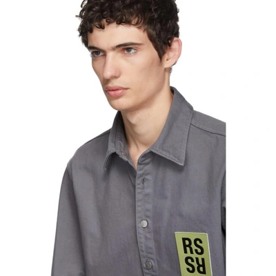 Shop Raf Simons Grey Denim Logo Patch Shirt In 00080 Grey