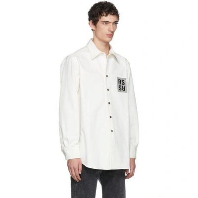 Shop Raf Simons White Denim Logo Patch Shirt In 00018 Cream
