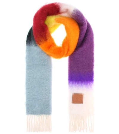 Shop Loewe Mohair And Wool Scarf In Multicoloured