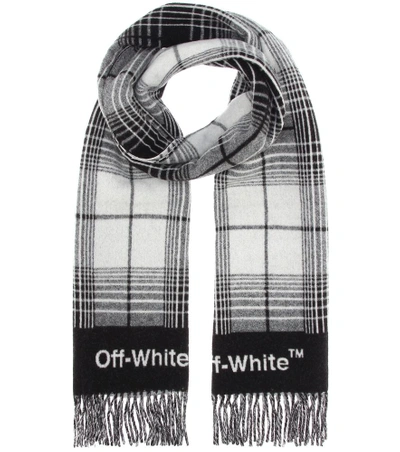 Shop Off-white Plaid Wool-blend Scarf In Black