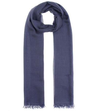 Shop Brunello Cucinelli Cashmere And Silk-blend Scarf In Blue