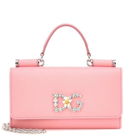 Shop Dolce & Gabbana Von Leather Shoulder Bag In Pink