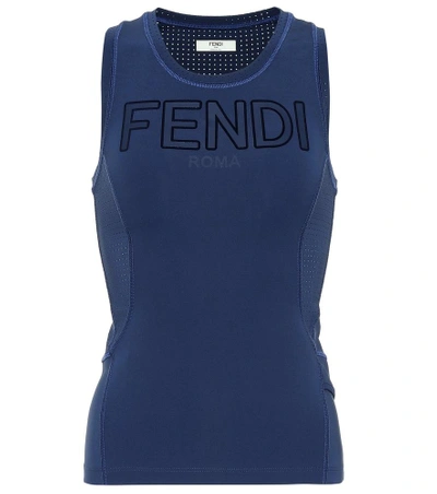 Shop Fendi Printed Tank Top In Blue