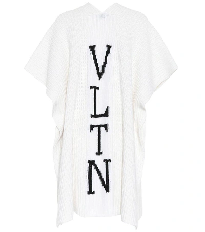 Shop Valentino Vltn Virgin Wool Poncho In White