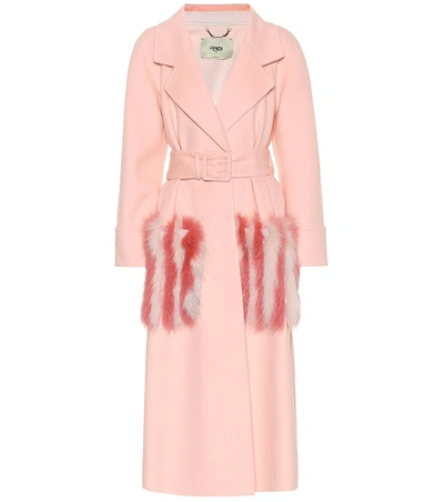 Shop Fendi Fur-trimmed Wool Coat In Pink