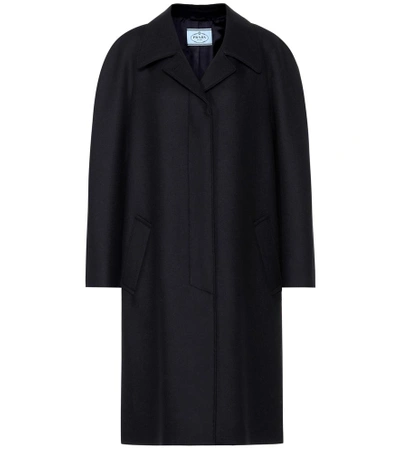 Shop Prada Fur-trimmed Wool Coat In Black