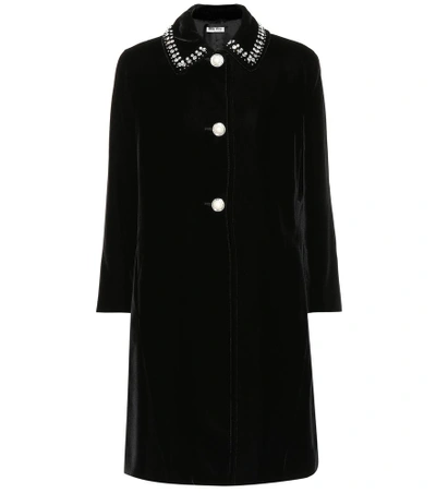 Shop Miu Miu Embellished Velvet Coat In Black