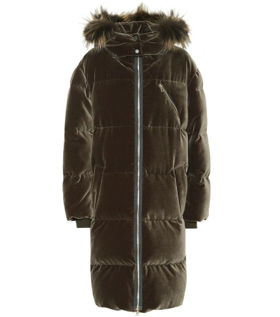 Shop Brunello Cucinelli Fur-trimmed Velvet Down Coat In Brown
