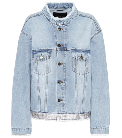 Shop Alexandre Vauthier Crystal-embellished Denim Jacket In Blue