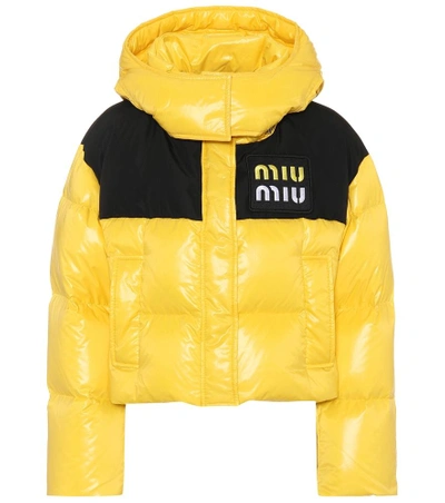 Shop Miu Miu Cropped Down Jacket In Yellow