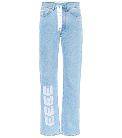 Shop Off-white Embroidered Straight-leg Jeans In Blue