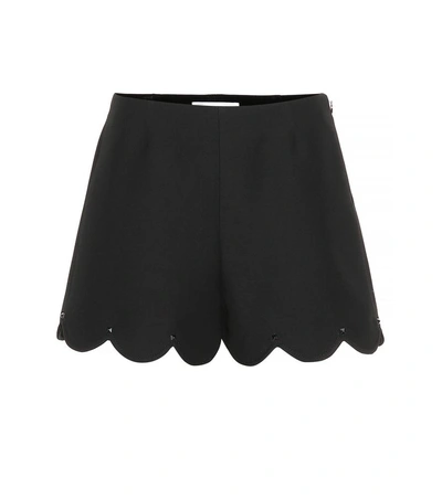 Shop Valentino Scalloped Wool And Silk Shorts In Black