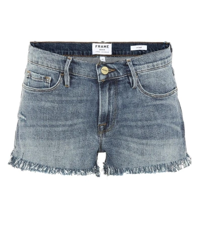 Shop Frame Le Cut Off Shredded Raw Shorts In Blue