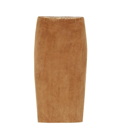 Shop Stouls Gilda Suede Pencil Skirt In Brown
