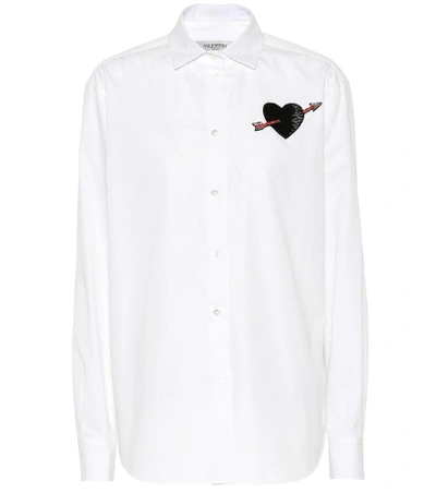 Shop Valentino Appliquéd Cotton Shirt In White