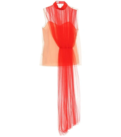 Shop Delpozo Asymmetric Layered Tulle Top In Red