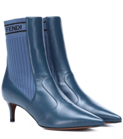 Shop Fendi Leather Ankle Boots In Blue