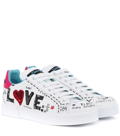 Shop Dolce & Gabbana Portofino Leather Sneakers In White