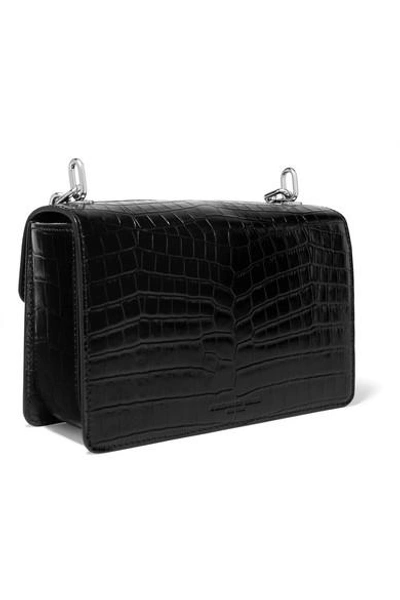 Shop Alexander Wang Hook Croc-effect Leather Shoulder Bag In Black