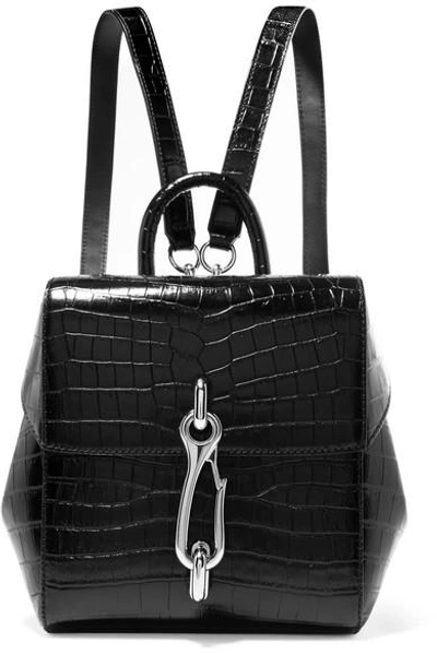 Shop Alexander Wang Hook Mini Croc-effect Leather Backpack In Black