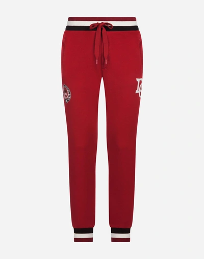 Shop Dolce & Gabbana Cotton Jogging Pants With Patch In Red