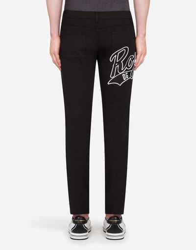 Shop Dolce & Gabbana Five Pocket Trousers In Stretch Cotton With Patch In Black