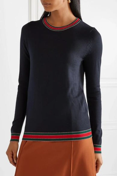 Shop Gucci Striped Wool Sweater In Navy
