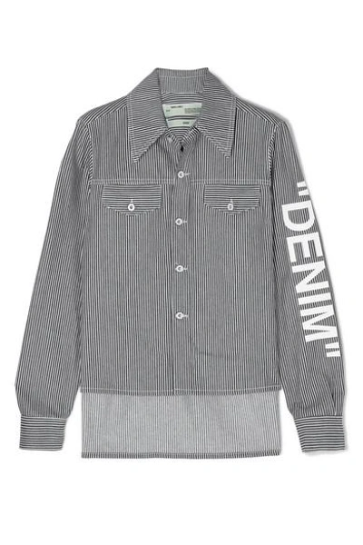 Shop Off-white Asymmetric Striped Denim Shirt In Blue