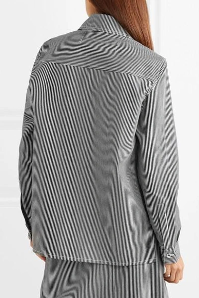 Shop Off-white Asymmetric Striped Denim Shirt In Blue