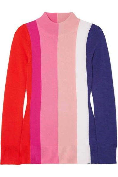 Shop Paper London Dolly Striped Wool Turtleneck Sweater In Pink