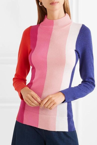 Shop Paper London Dolly Striped Wool Turtleneck Sweater In Pink