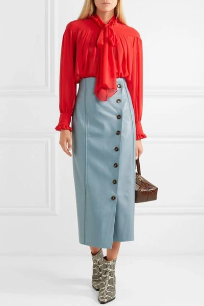 Shop Rejina Pyo Scout Faux Leather Midi Skirt In Blue