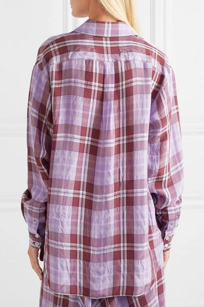 Shop Victoria Beckham Oversized Checked Crinkled-taffeta Shirt In Lilac