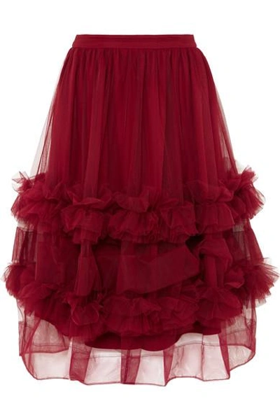 Shop Molly Goddard Akuac Ruffled Tulle Midi Skirt In Claret