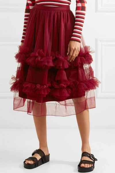Shop Molly Goddard Akuac Ruffled Tulle Midi Skirt In Claret