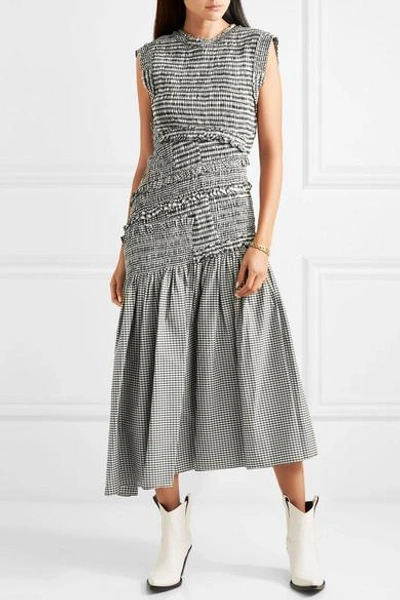Shop 3.1 Phillip Lim / フィリップ リム Shirred Gingham Cotton-blend Midi Dress In Gray
