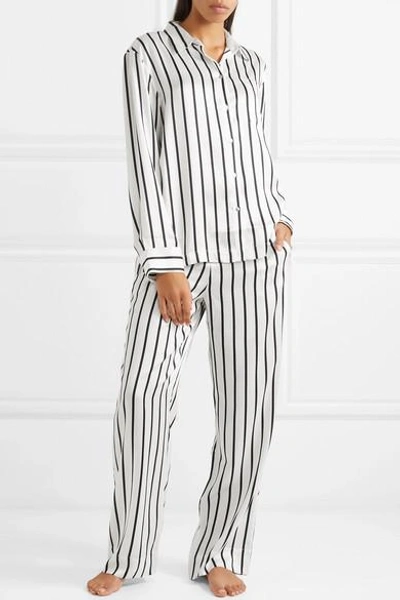 Shop Asceno Striped Silk-satin Pajama Pants In White
