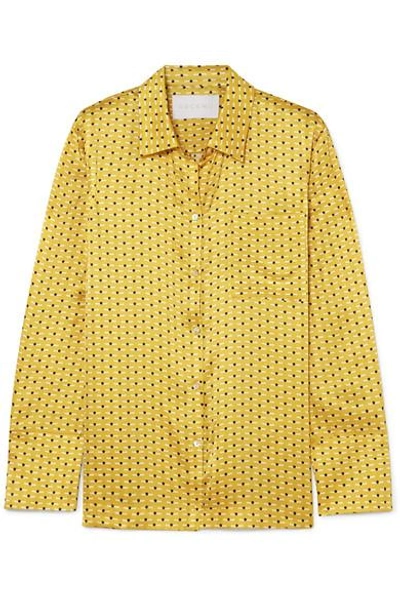 Shop Asceno Printed Silk-satin Pajama Shirt In Yellow