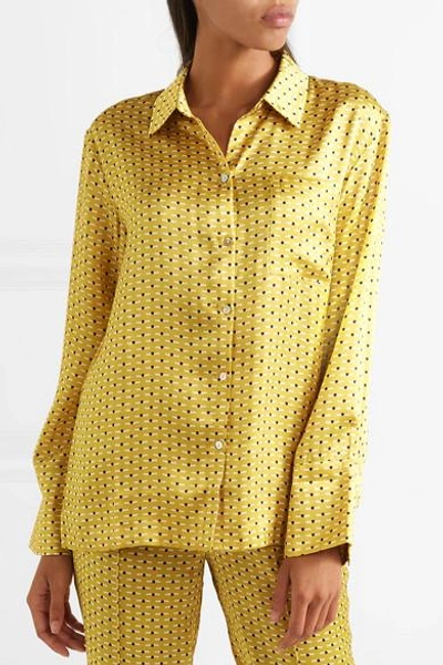 Shop Asceno Printed Silk-satin Pajama Shirt In Yellow