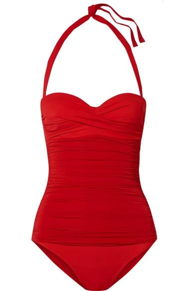 Shop Heidi Klein Ruched Swimsuit In Red