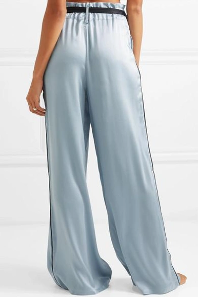 Shop Asceno Belted Silk-satin Pajama Pants In Sky Blue