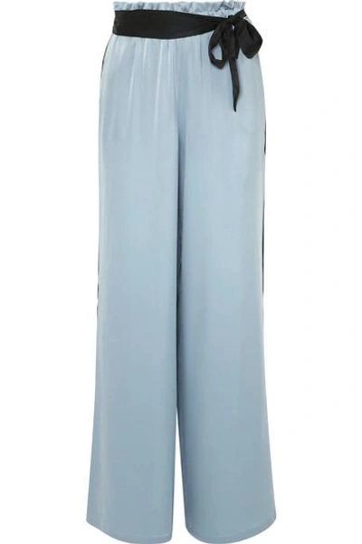 Shop Asceno Belted Silk-satin Pajama Pants In Sky Blue