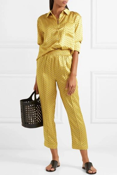 Shop Asceno Printed Silk-satin Pajama Pants In Yellow